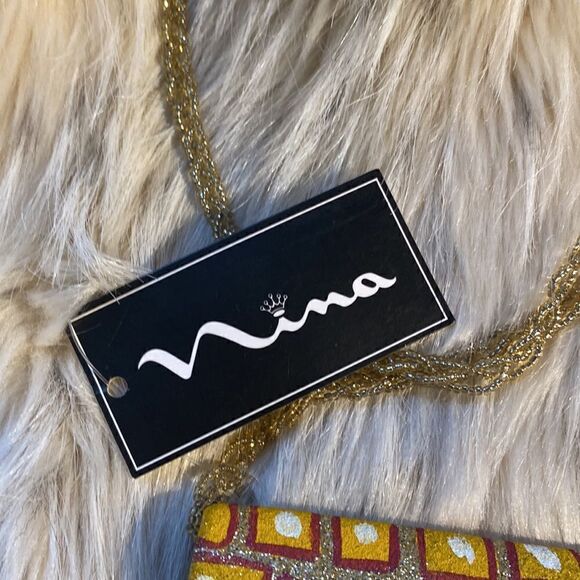 Lina Labella Platino Baby Gold Glitter Clotch Bag with strap - Picture 4 of 11